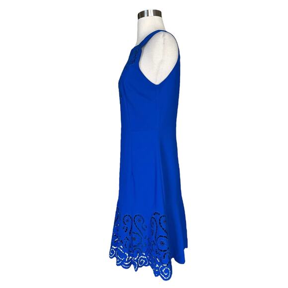 Blue Cocktail Dress Cobalt Sleeveless Laser Cutouts A-Line Round Neck Medium EUC - Picture 10 of 12